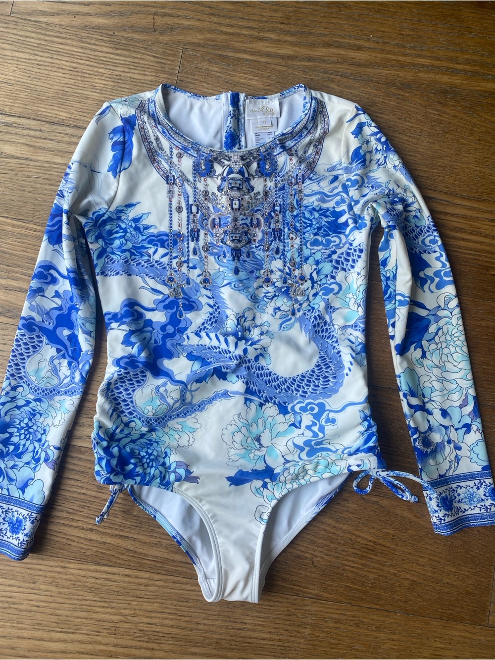 Camilla Girl's One Piece Long-Sleeve Rashguard Swimsuit Size 12